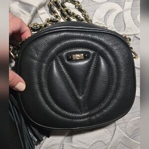 Valentino Black Quilted Leather Crossbody with Gold Chain